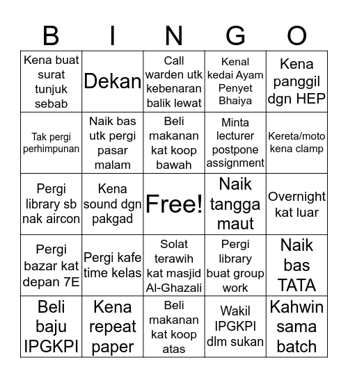 Untitled Bingo Card