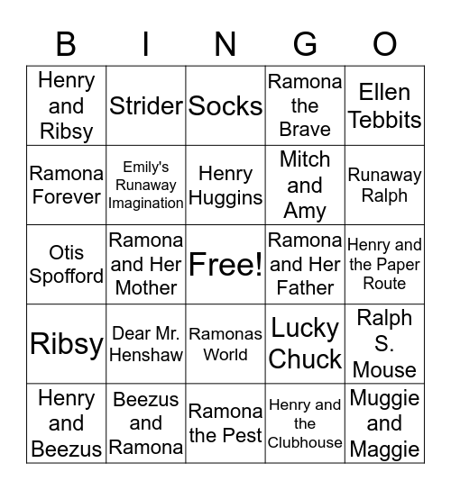 Books by Beverly Cleary Bingo Card