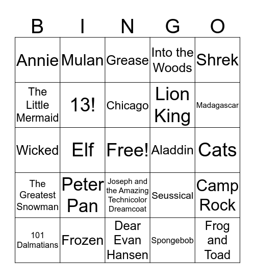 Musical Theater - MYT 1 Bingo Card