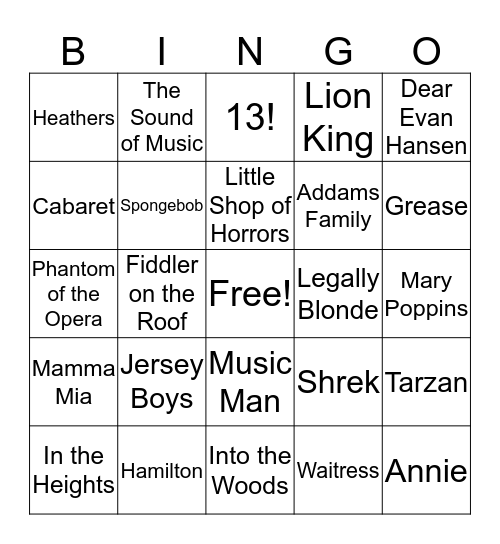 Musical Theater - MYT 2 Bingo Card