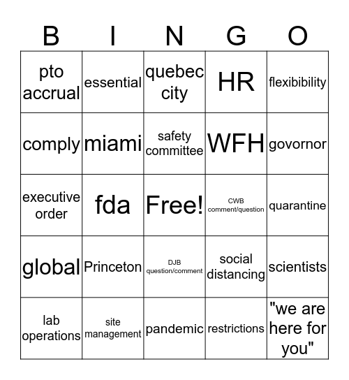 Town Hall Bingo Card