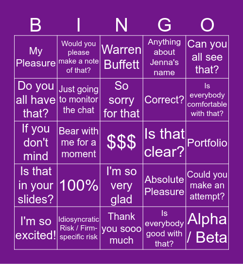 Segram Bingo Card