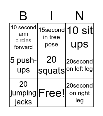 Fitness bingo Card