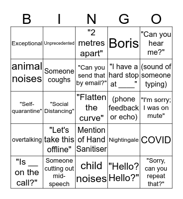 COVID-19 Conference Call Bingo Card