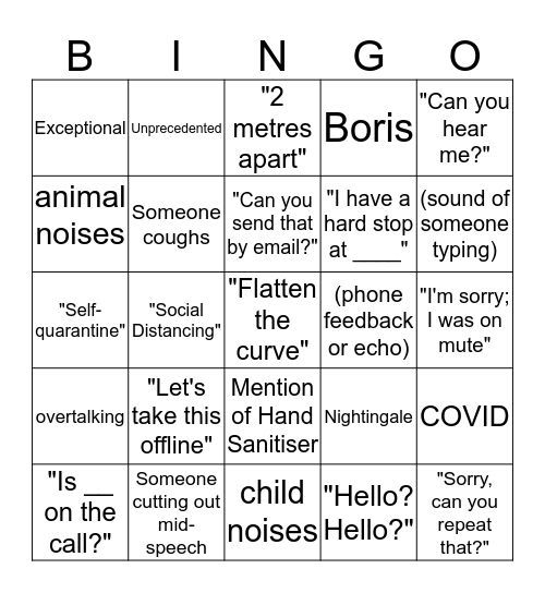 COVID-19 Conference Call Bingo Card