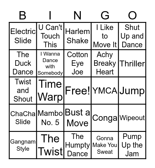 Dance, Dance, Dance Bingo Card
