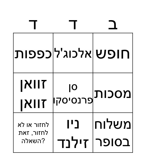 בידוד Bingo Card