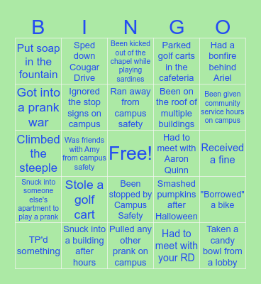 MVNU Prank Bingo Card