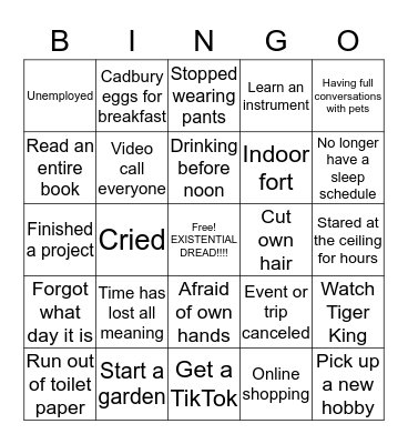 Quarantine Bingo Card