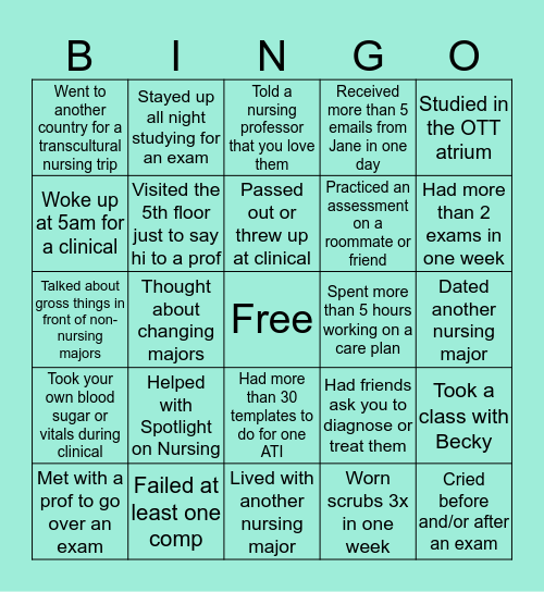 IWU NURSING MAJOR Bingo Card