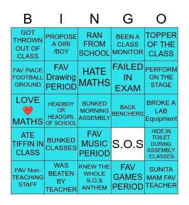 School Of Scholars Bingo Card