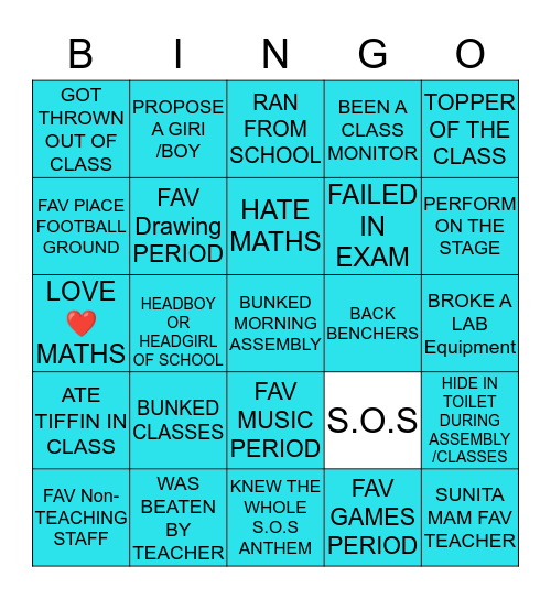 School Of Scholars Bingo Card