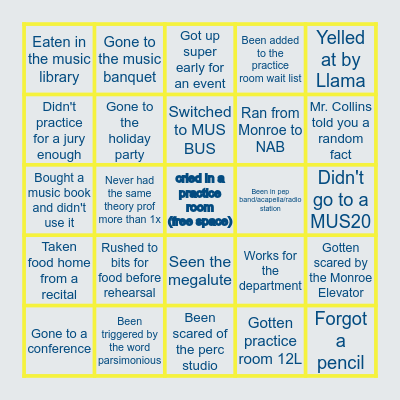 Hofstra Music Department Bingo Card