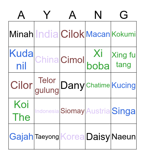 ♡AYAAAA!♡ Bingo Card