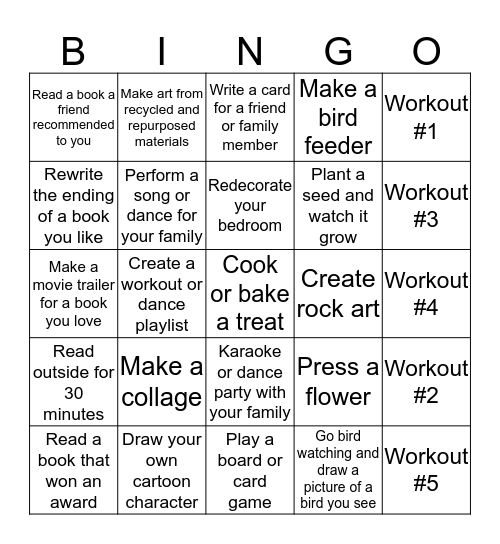 Spring Break Bingo Card