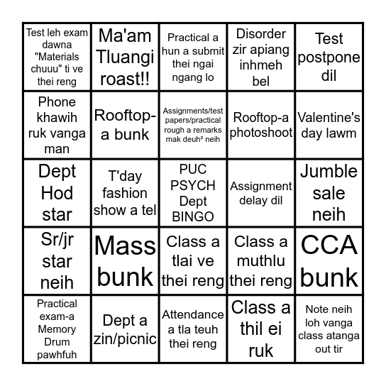 Puc Psych Dept Bingo Card