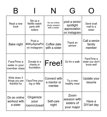 Alpha Phi Bingo Card