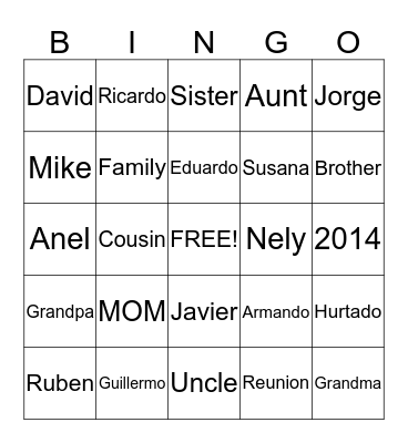 Hurtado Family Reunion Bingo Card