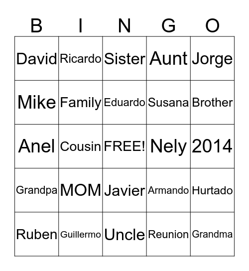 Hurtado Family Reunion Bingo Card