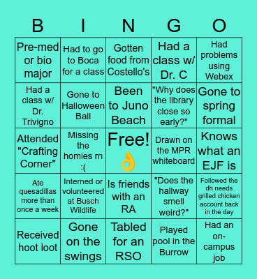 FAU Jupiter Bingo Card