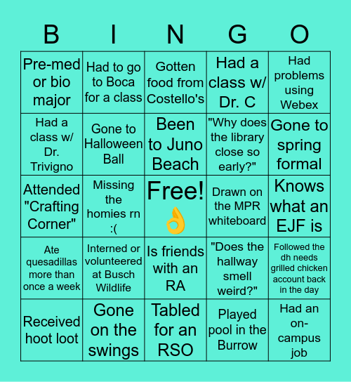 FAU Jupiter Bingo Card