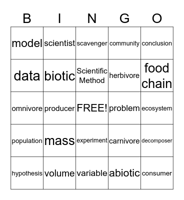 Welcome 6th Science Bingo Card