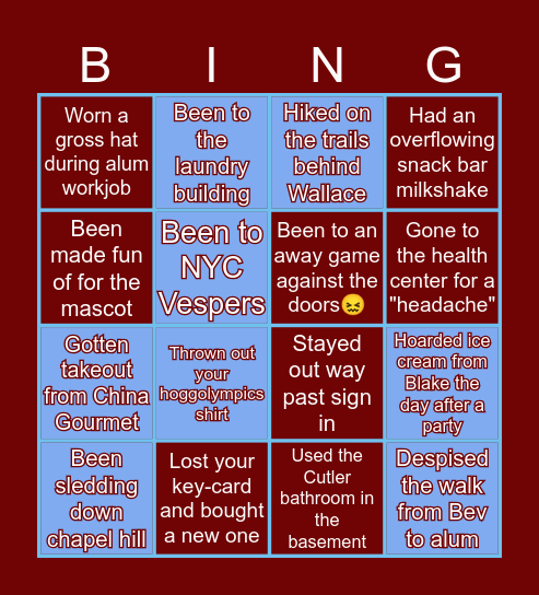 Northfield Mt. Hermon bingo Card