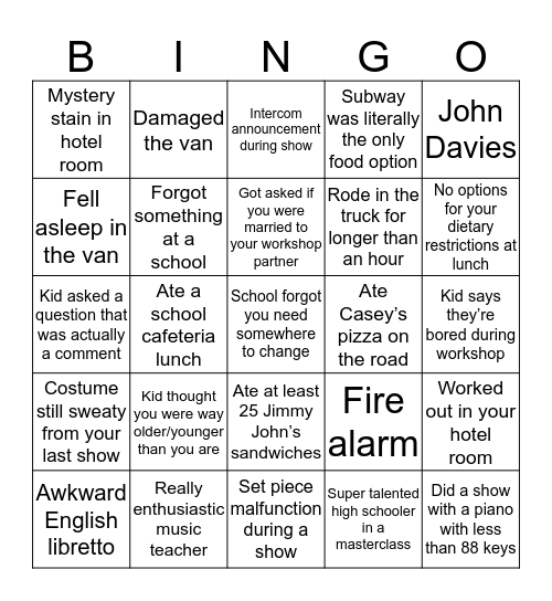 OPERA Iowa Bingo Card