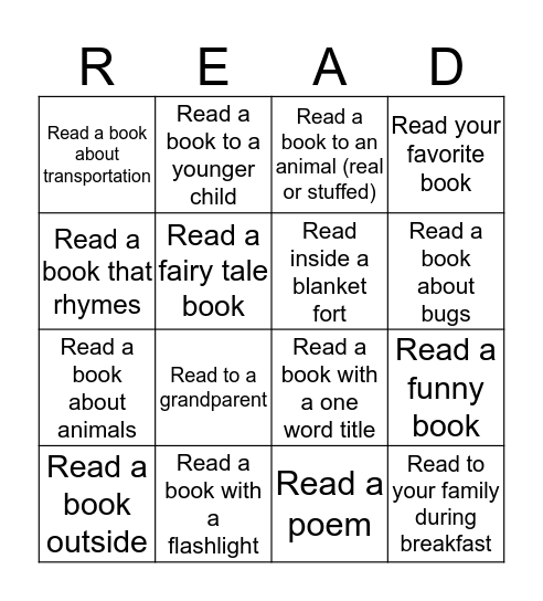 Reading Bingo Challange Bingo Card