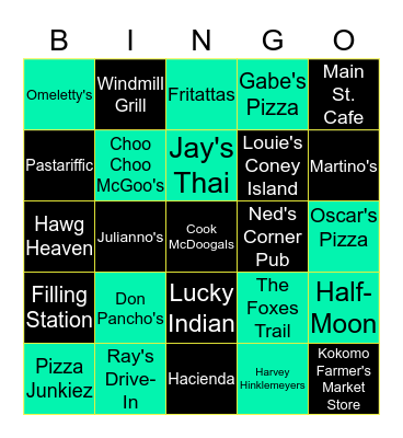 Project Access Takeout Bingo Card