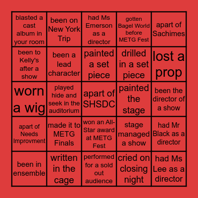 Saugus High School Drama Club Bingo! Bingo Card