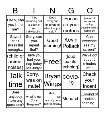 Conference Call Bingo Card