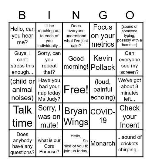 Conference Call Bingo Card