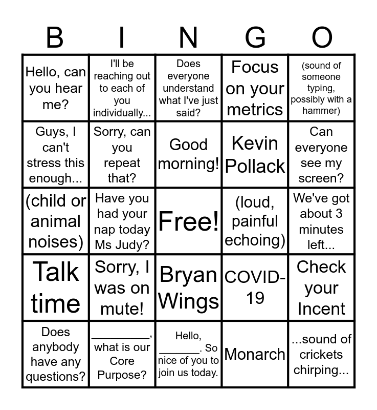 Conference Call Bingo Card