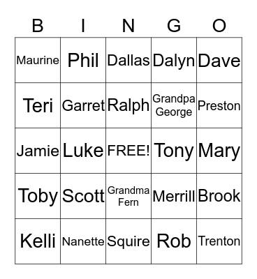 Day Family Bingo Card