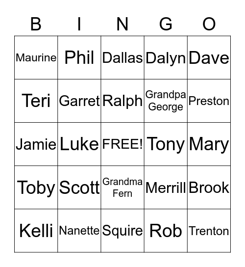 Day Family Bingo Card