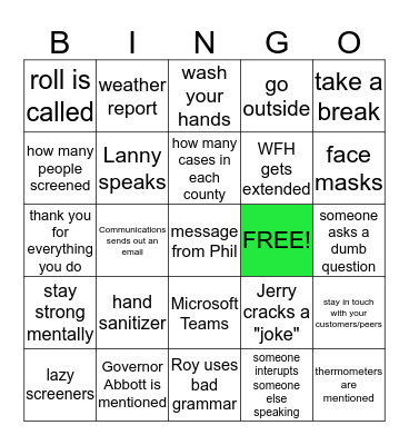 Daily Conference Calls Bingo Card