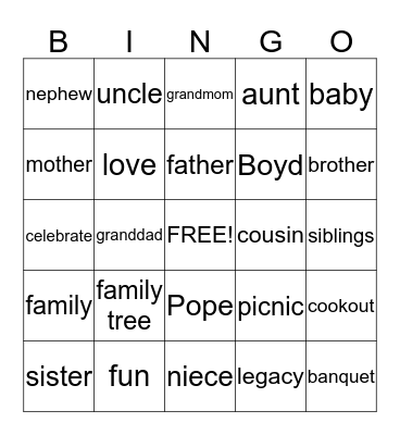 POPE/BOYD FAMILY Bingo Card