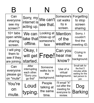 Video Conference Bingo Card
