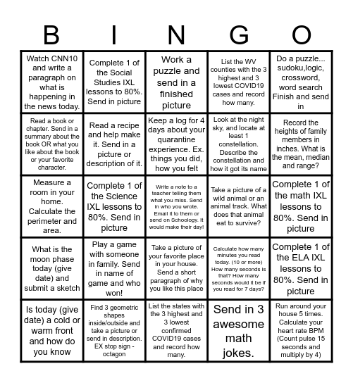 BEST Quarantine Bingo Card