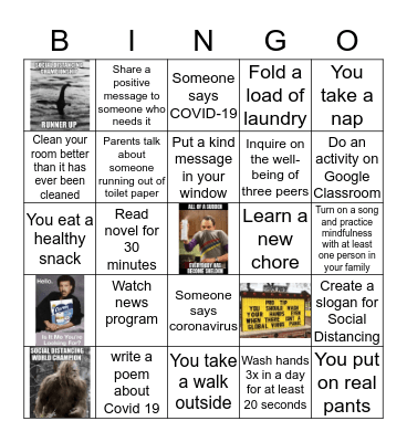 Shelter in Place Bingo Card