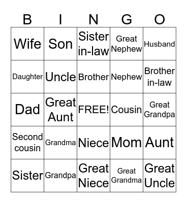 Day Family Bingo Card