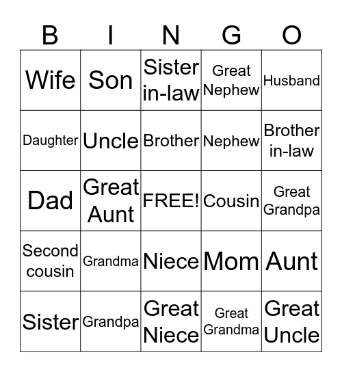 Day Family Bingo Card