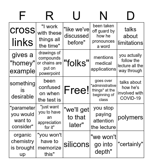 Frund Bingo Card