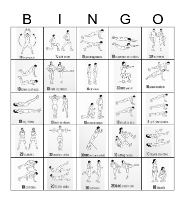 Corona Fitness Bingo Card