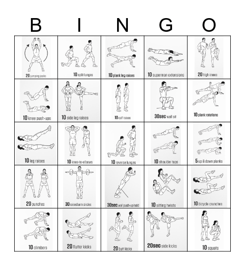 Corona Fitness Bingo Card