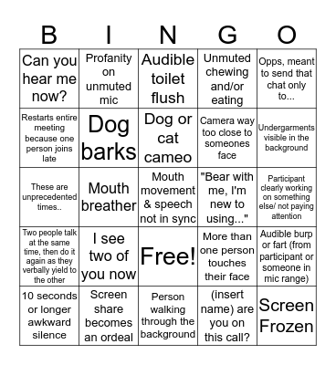 Zoom / Video Conference Bingo Card