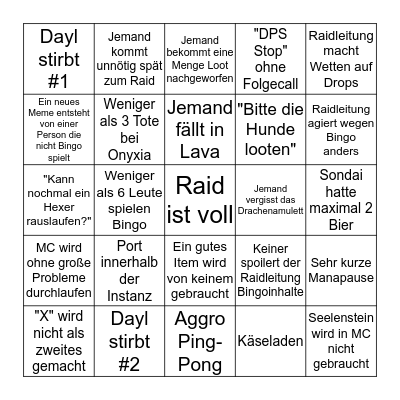 Dienstag Raid Meme-o Bingo Card