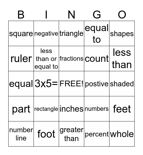 math bingo Card