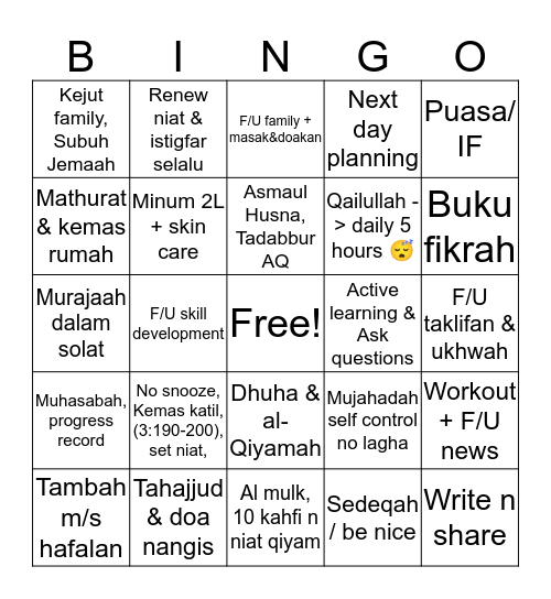 RMO Mutabaah Amal Bingo Card